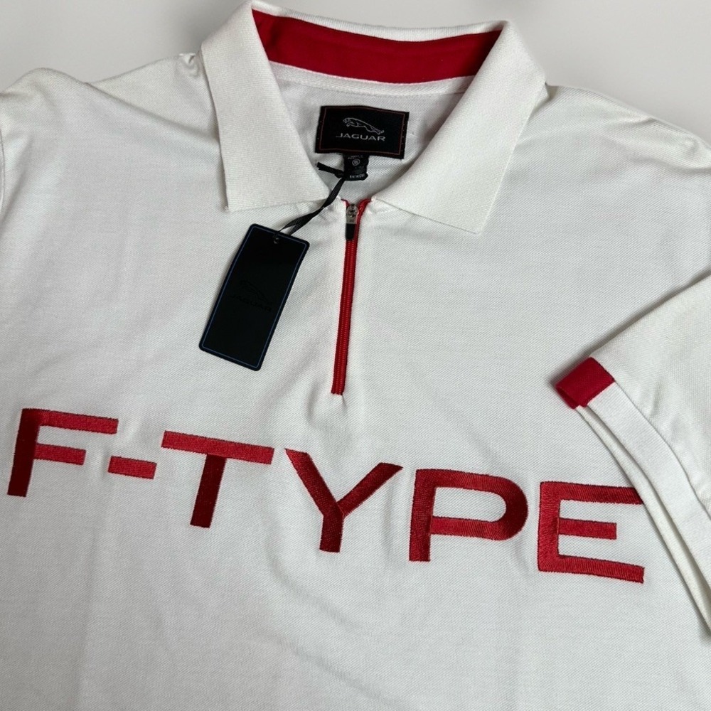 NEW Jaguar F-Type Polo Shirt Mens XL White Red 1/4 Zip Racing Performance